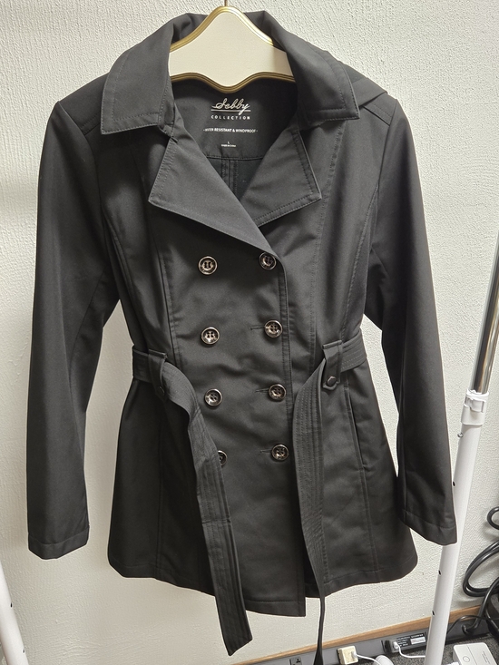 Sebby Collection Jackets & Blazers - Sebby Collectuon Black Double-Breasted Trench Coat with Gunmetal Buttons